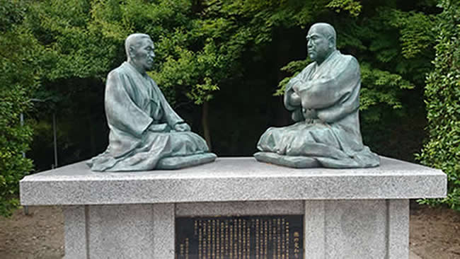 【徳の交わり】(西郷隆盛と荘内藩家老・菅実秀が対面している銅像。)山形県酒田市 南洲神社